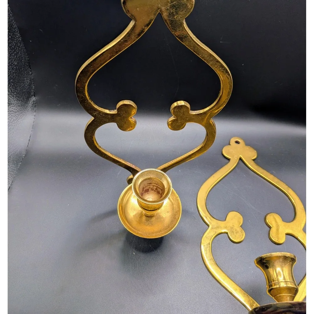 Vintage Brass Wall Sconces: Mid-Century Boho Candle Holders (Set of 2)